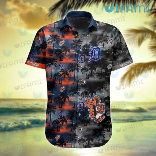 Detroit Tigers Hawaiian Shirt Sunset Dark Coconut Tree Detroit Tigers Gift