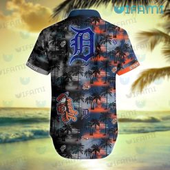 Detroit Tigers Hawaiian Shirt Sunset Dark Coconut Tree Detroit Tigers Present Back