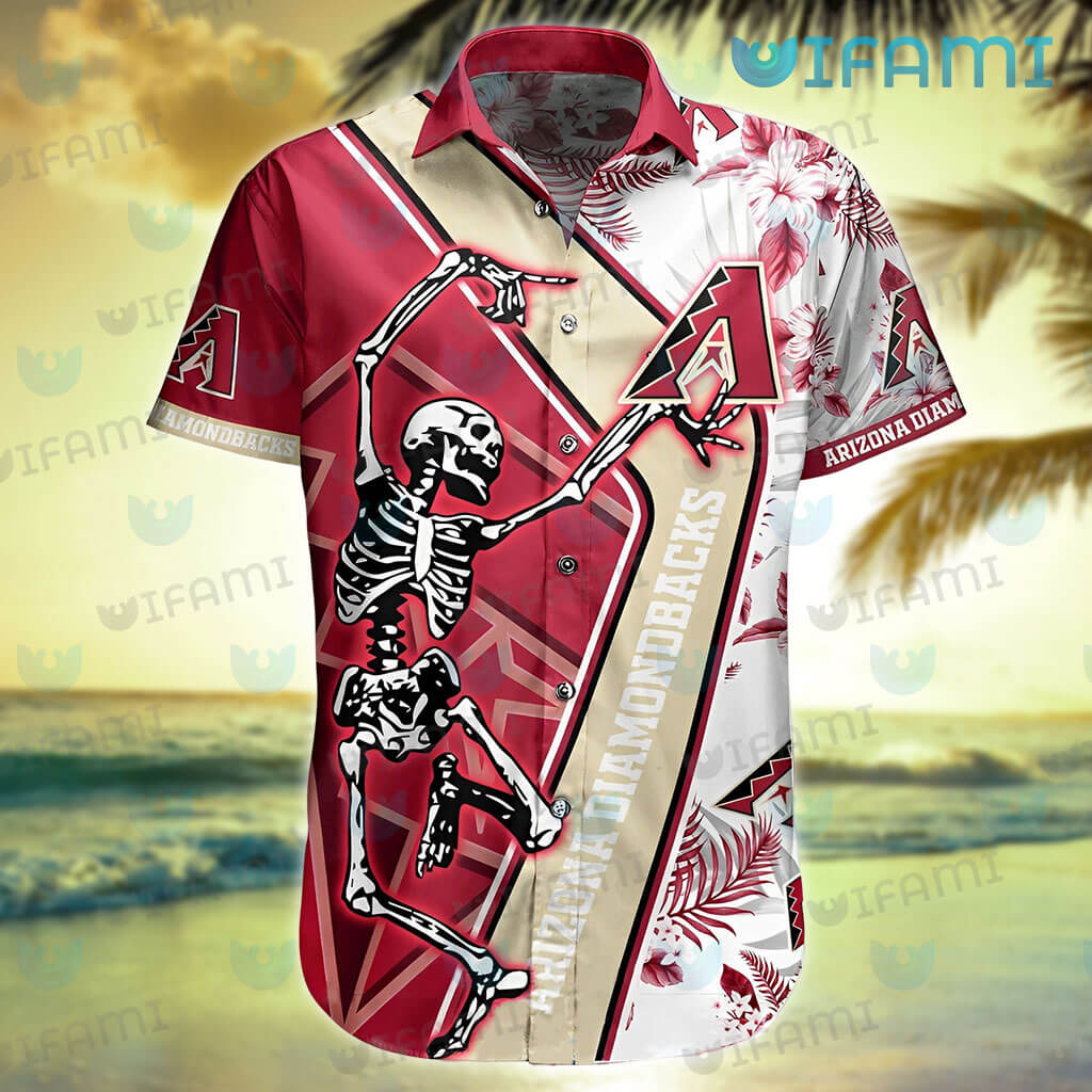 Arizona Diamondbacks MLB Red Gold Dancing Skeleton Hawaiian Shirt