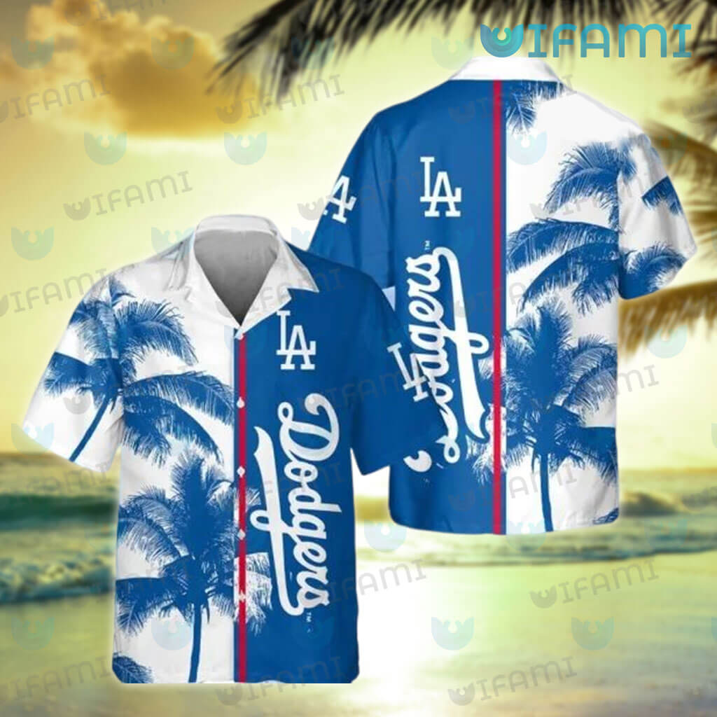 MLB LA Dodgers Hawaiian Shirt Palm Leaves Pattern All Over Print