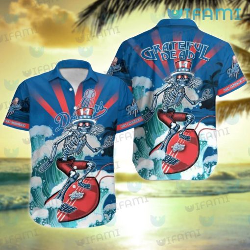 Dodgers Hawaiian Shirt Grateful Dead Skeleton Surfing Los Angeles Dodgers Gift