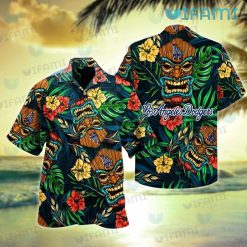 Dodgers Hawaiian Shirt Tiki Mask Hibiscus Tropical Leaves Los Angeles Dodgers Gift
