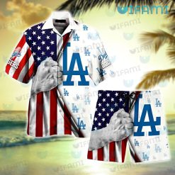 Dodgers Hawaiian Shirt USA Flag Tearing Through Logo Los Angeles Dodgers Present