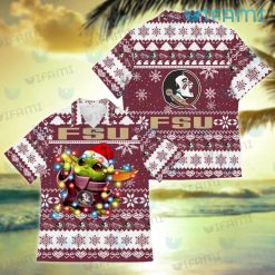 FSU Hawaiian Shirt Baby Yoda Christmas Lights FSU Gift