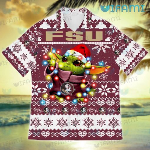 FSU Hawaiian Shirt Baby Yoda Christmas Lights FSU Gift