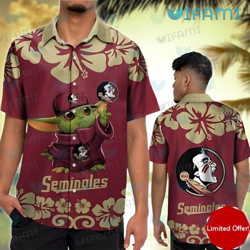 FSU Hawaiian Shirt Baby Yoda Hibiscus Flower FSU Gift