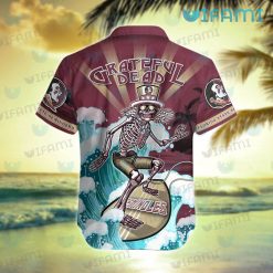 FSU Hawaiian Shirt Grateful Dead Skeleton Surfing FSU Present Back