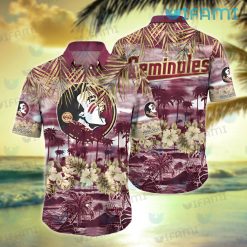 FSU Hawaiian Shirt Hibiscus Palm Leaves Beach FSU Gift