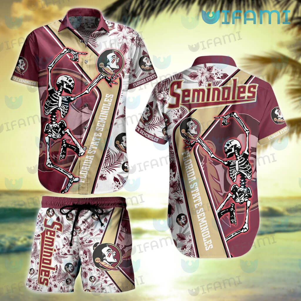 FSU Hawaiian Shirt Grateful Dead Skeleton Surfing FSU Gift