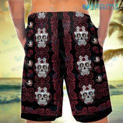 FSU Hawaiian Shirt Sugar Skull Pattern Florida State Seminoles Short