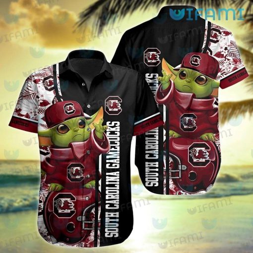 Gamecocks Hawaiian Shirt Baby Yoda Tropical Flower Gamecocks Gift