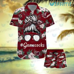Gamecocks Hawaiian Shirt Girl Messy Bun Gamecocks Gift
