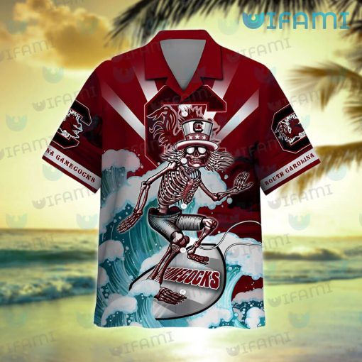 Gamecocks Hawaiian Shirt Grateful Dead Skeleton Surfing Gamecocks Gift