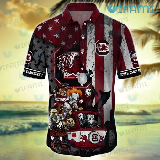Gamecocks Hawaiian Shirt Horror Characters Broken USA Flag Gamecocks Gift