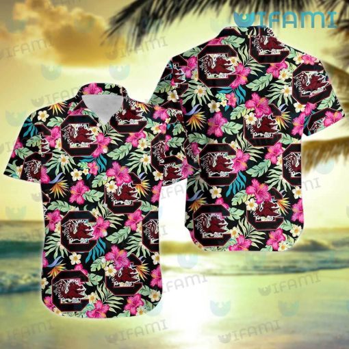 Gamecocks Hawaiian Shirt Plumeria Hibiscus Tropical Leaves Gamecocks Gift