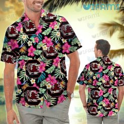 Gamecocks Hawaiian Shirt Plumeria Hibiscus Tropical Leaves Gamecocks Present Men