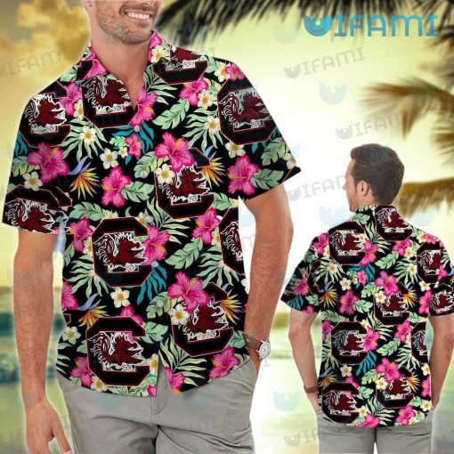 Gamecocks Hawaiian Shirt Plumeria Hibiscus Tropical Leaves Gamecocks Gift