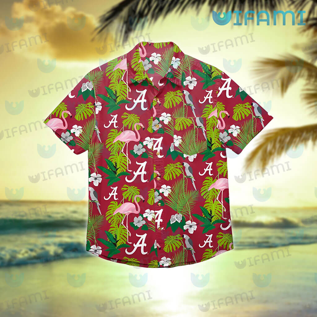 Hawaiian Alabama Shirt Flamingo Tropical Leaf Alabama Crimson Tide