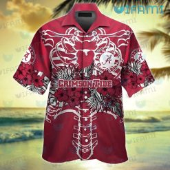 Hawaiian Alabama Shirt Ribcage Hibiscus Pattern Crimson Tide Present