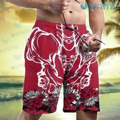 Hawaiian Alabama Shirt Ribcage Hibiscus Pattern Crimson Tide Short