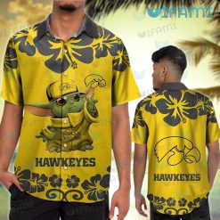 Hawkeyes Hawaiian Shirt Baby Yoda Hibiscus Flower Iowa Hawkeyes Gift