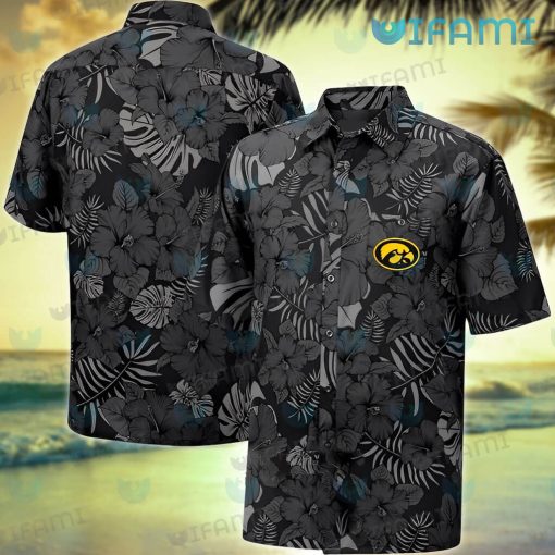 Hawkeyes Hawaiian Shirt Black Hibiscus Tropical Leaves Iowa Hawkeyes Gift