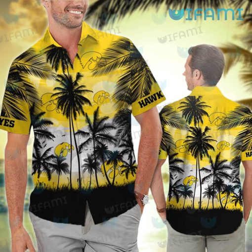 Hawkeyes Hawaiian Shirt Sunset Coconut Tree Iowa Hawkeyes Gift