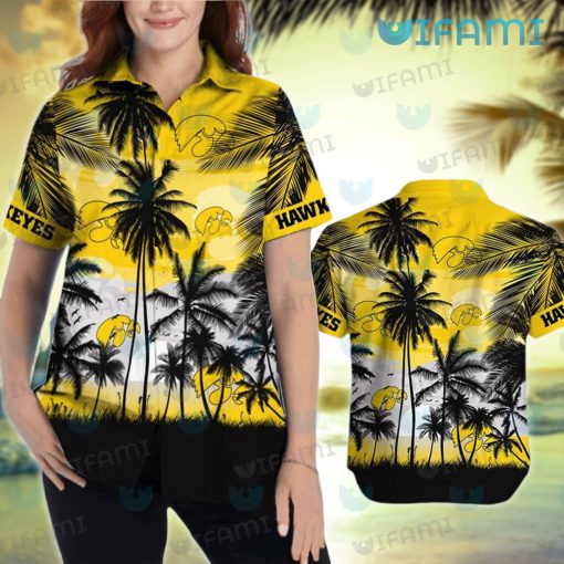 Hawkeyes Hawaiian Shirt Sunset Coconut Tree Iowa Hawkeyes Gift