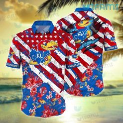 Jayhawks Hawaiian Shirt USA Flag Tropical Flower Kansas Jayhawks Gift