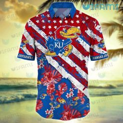 Jayhawks Hawaiian Shirt USA Flag Tropical Flower Kansas Jayhawks Present