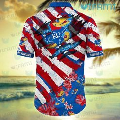 Jayhawks Hawaiian Shirt USA Flag Tropical Flower Kansas Jayhawks Gift