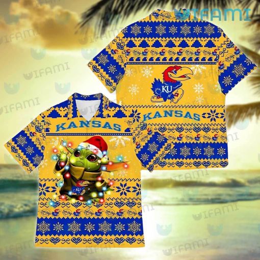 Kansas Jayhawks Hawaiian Shirt Baby Yoda Lights Best Jayhawk Gifts