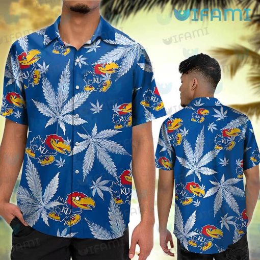 Kansas Jayhawks Hawaiian Shirt Cannabis Leaf Kansas Jayhawks Gift