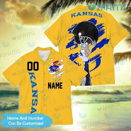 Kansas Jayhawks Hawaiian Shirt Football Helmet Personalized Best Jayhawk Gifts