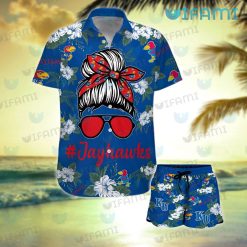 Kansas Jayhawks Hawaiian Shirt Girl Messy Bun Kansas Jayhawks Gift