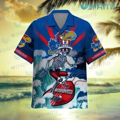 Kansas Jayhawks Hawaiian Shirt Grateful Dead Skeleton Surfing Best Jayhawk Gift