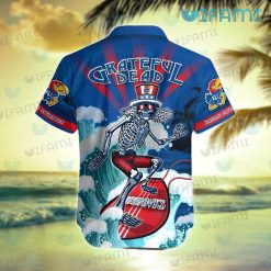 Kansas Jayhawks Hawaiian Shirt Grateful Dead Skeleton Surfing Best Jayhawk Gifts