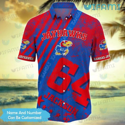 Kansas Jayhawks Hawaiian Shirt Grunge Pattern Custom Kansas Jayhawks Gift