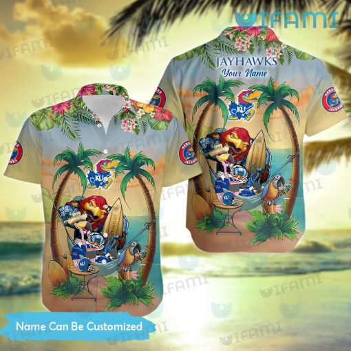 Kansas Jayhawks Hawaiian Shirt Mascot Flamingo Parrot Custom Best Jayhawk Gifts