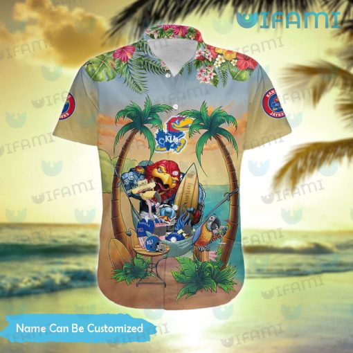 Kansas Jayhawks Hawaiian Shirt Mascot Flamingo Parrot Custom Best Jayhawk Gifts