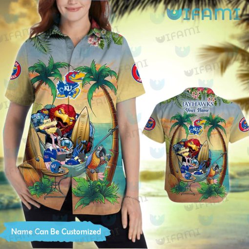 Kansas Jayhawks Hawaiian Shirt Mascot Flamingo Parrot Custom Best Jayhawk Gifts