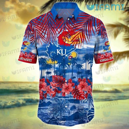 Kansas Jayhawks Hawaiian Shirt Palm Tree Beach Kansas Jayhawks Gift