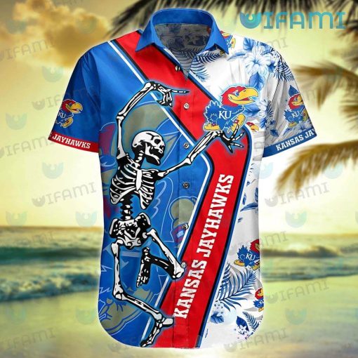 Kansas Jayhawks Hawaiian Shirt Skeleton Dancing Kansas Jayhawks Gift