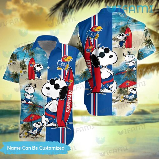 Kansas Jayhawks Hawaiian Shirt Snoopy Surfing Beach Best Jayhawk Gifts