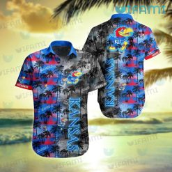 Kansas Jayhawks Hawaiian Shirt Sunset Dark Coconut Tree Best Jayhawk Gifts