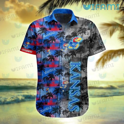 Kansas Jayhawks Hawaiian Shirt Sunset Dark Coconut Tree Best Jayhawk Gifts