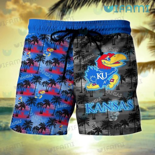 Kansas Jayhawks Hawaiian Shirt Sunset Dark Coconut Tree Best Jayhawk Gifts