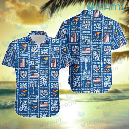 Kansas Jayhawks Hawaiian Shirt USA Flag Tapa Design Best Jayhawk Gifts