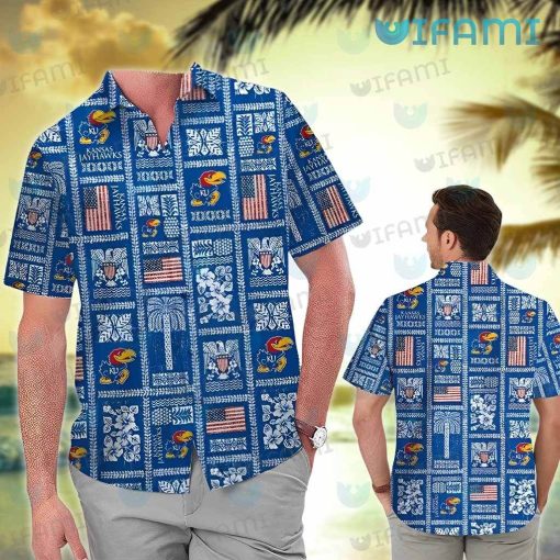 Kansas Jayhawks Hawaiian Shirt USA Flag Tapa Design Best Jayhawk Gifts