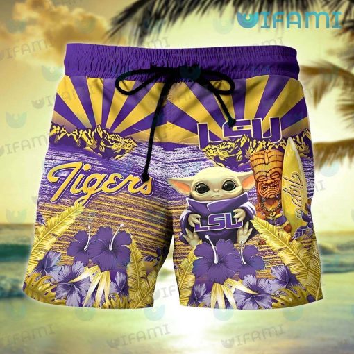 LSU Hawaiian Shirt Baby Yoda Tiki Mask LSU Gift